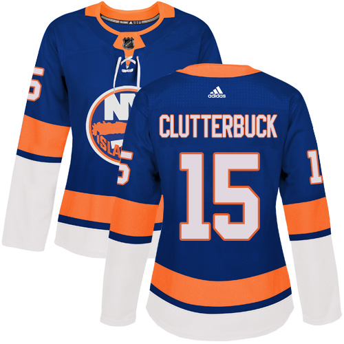 Adidas Islanders #15 Cal Clutterbuck Royal Blue Home Authentic Women's Stitched NHL Jersey - Click Image to Close